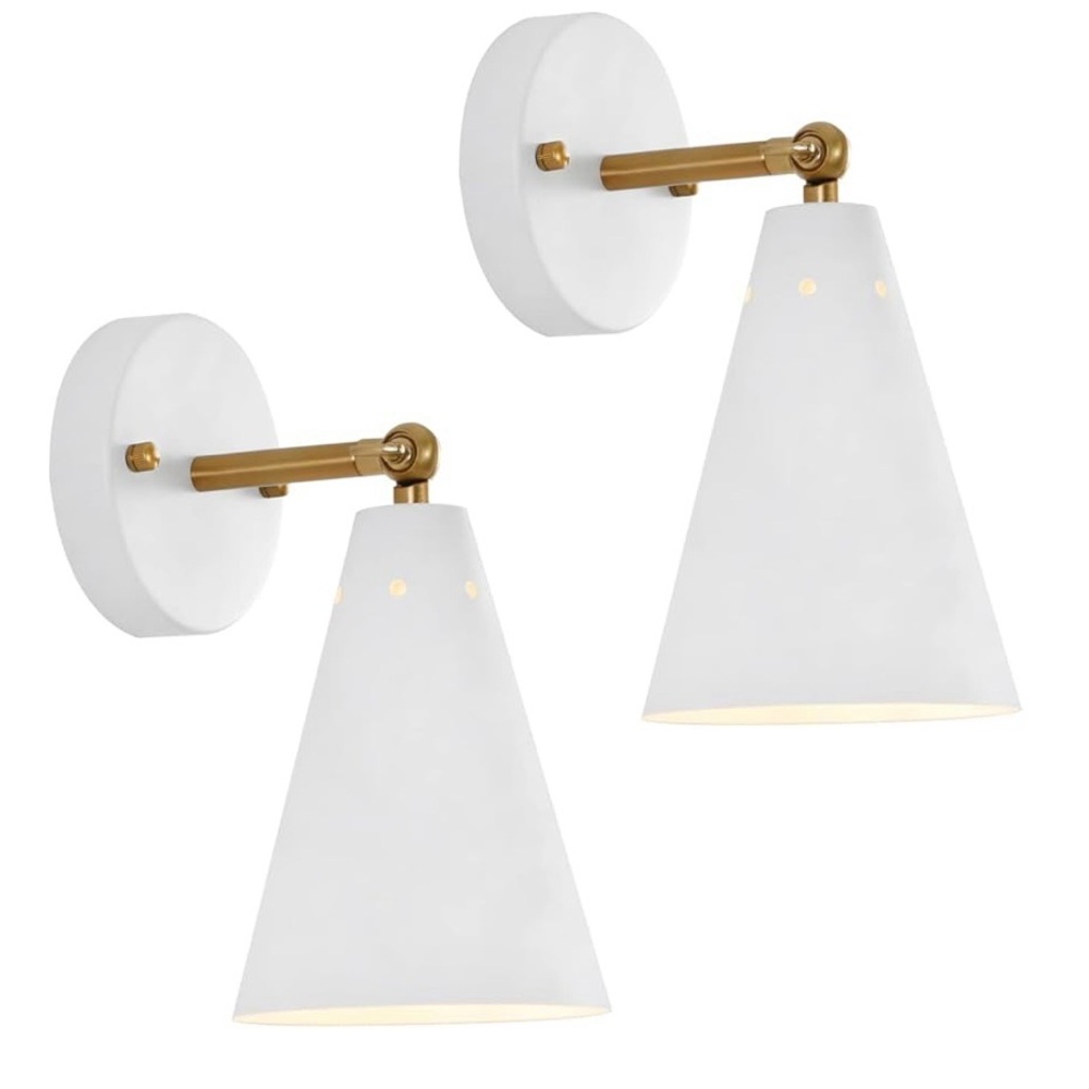 Modern Wall Sconces White Set Of Two Light Fixtures Hardwired With Metal Shade